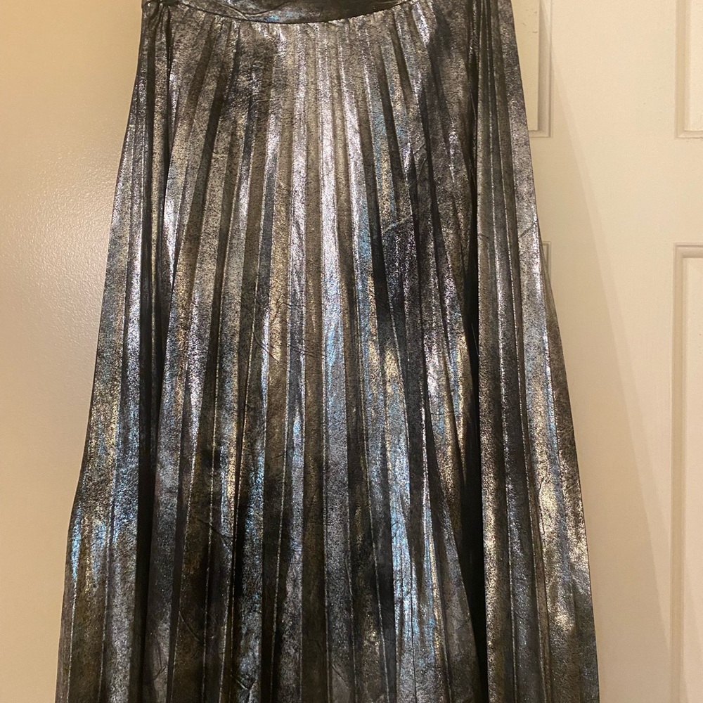 Zara Pleated Silver A-Line Skirt